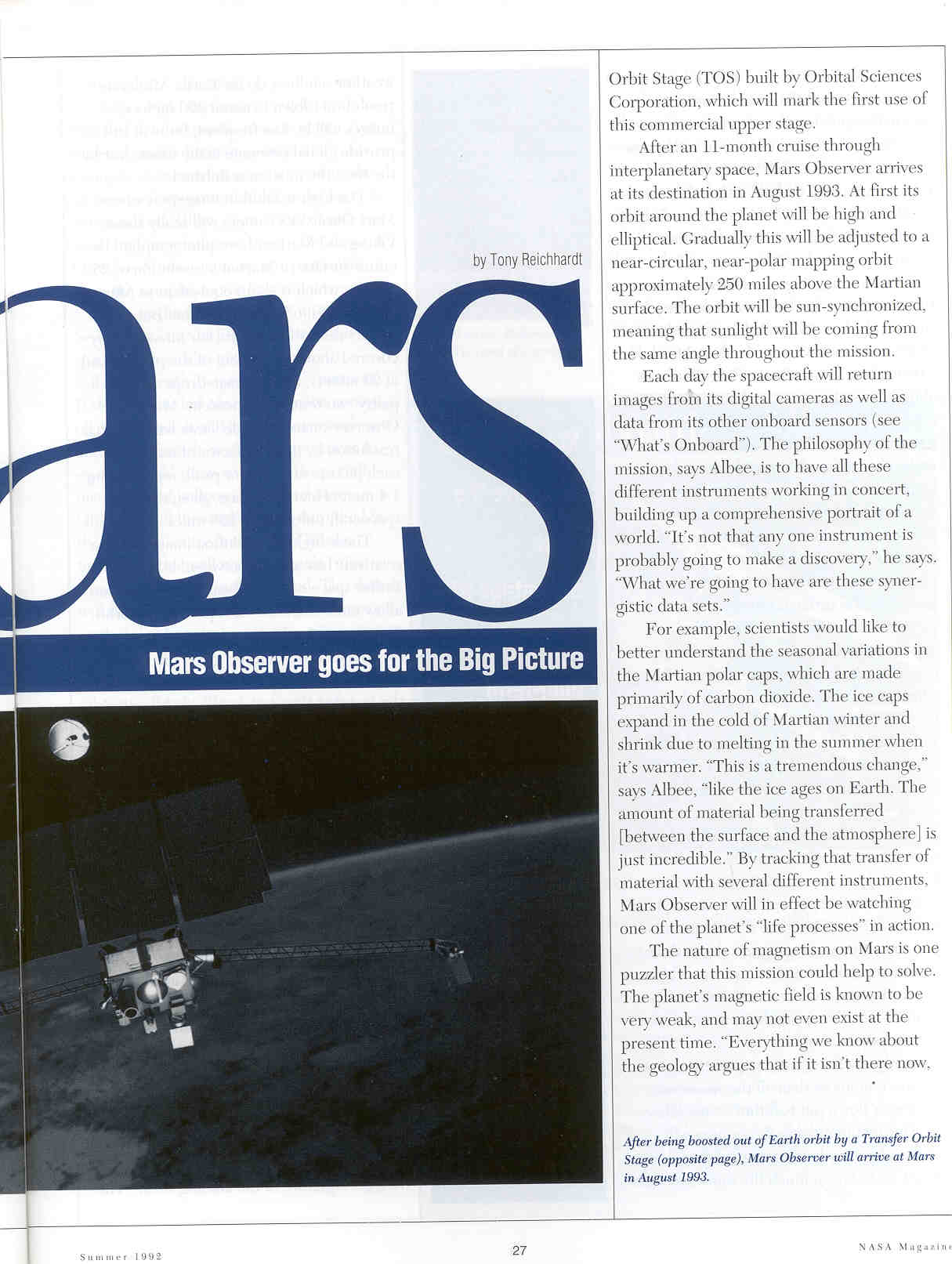 Taking the measure of Mars Mars Observer goes for the Big Picture