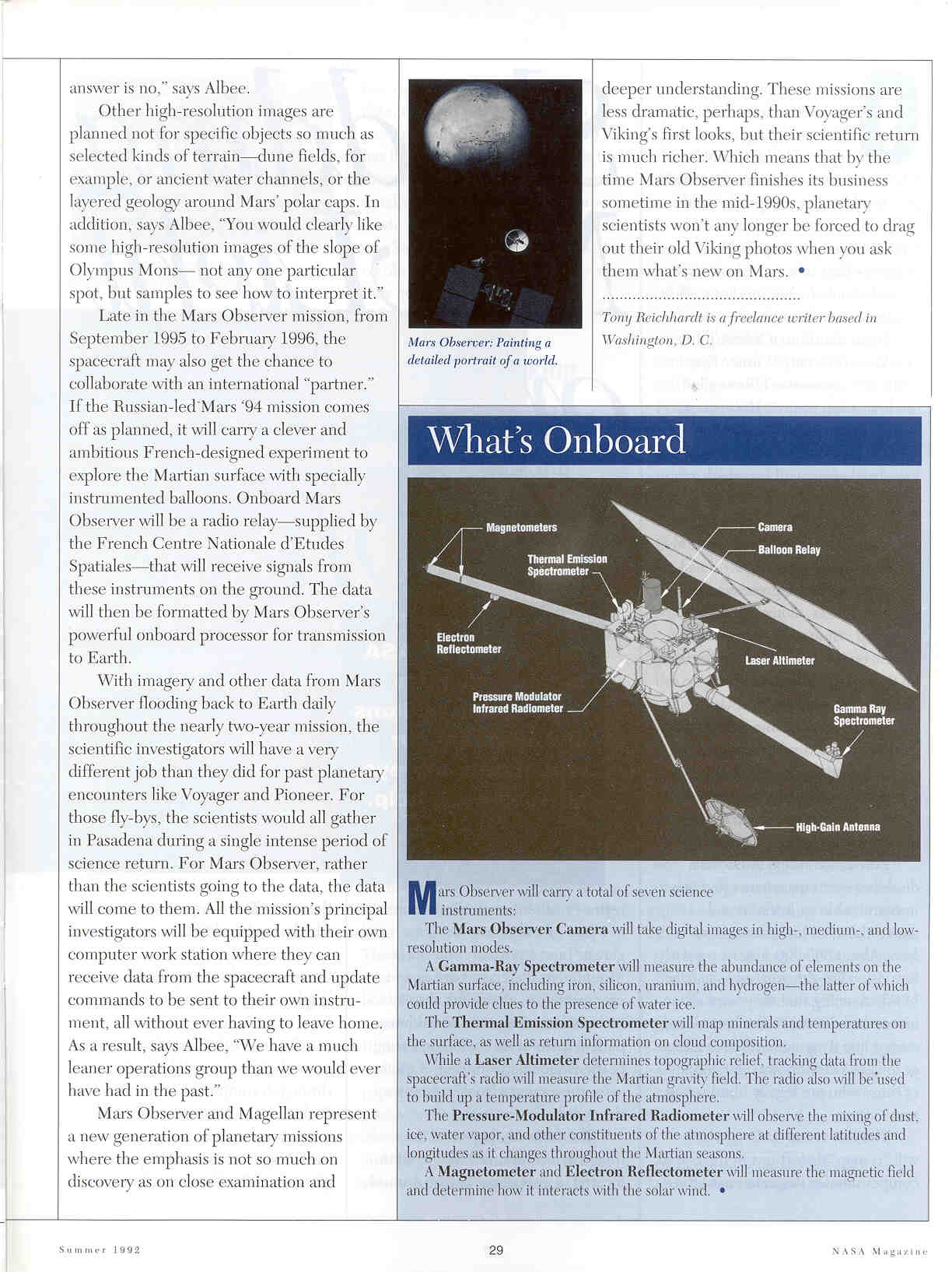 Taking the measure of Mars Mars Observer goes for the Big Picture